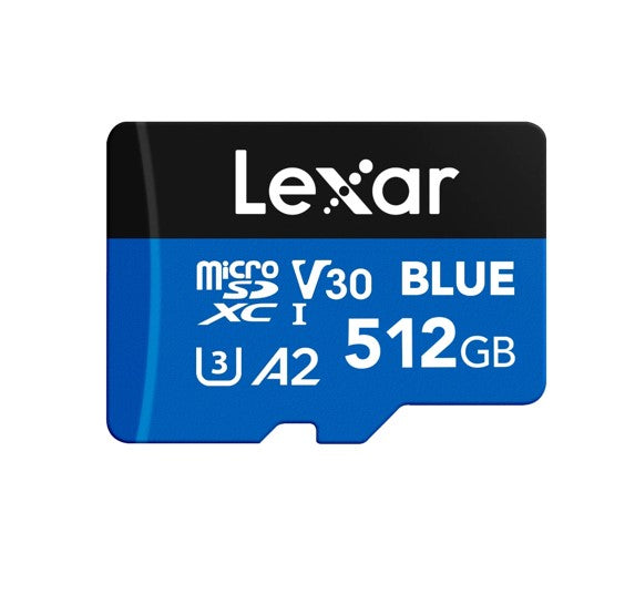 Lexar BLUE microSDXCâ„¢ UHS-I Card 512GB 512GB - C10, A2, UHS-I(U3), V30, up to 160MB/s read Multi-Card 3-in-1 USB 3.1 Reader marked with Rev B