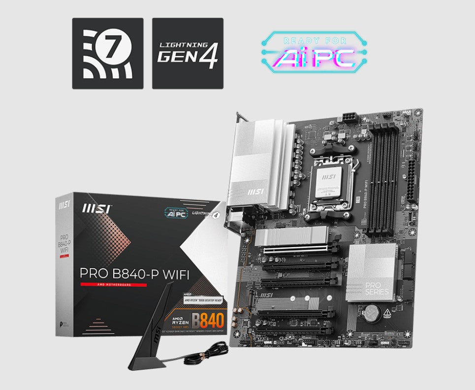 MSI PRO B840-P WIFI, AMD B840, 4x DDR5 256GB, 1x HDMI, 5x PCI-E x16 slot, 2x M.2, Wi-Fi 7