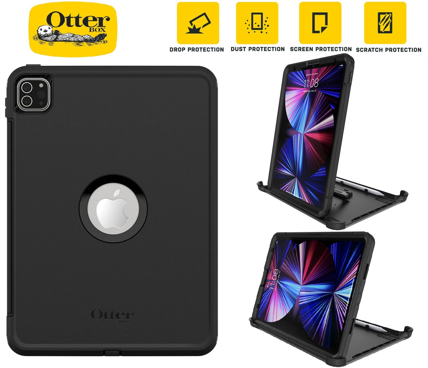 OtterBox Defender Apple iPad Pro (11') (4th/3rd/2nd/1st Gen) Case Black - (77-82261), DROP+ 2X Military Standard, 7 Years Warranty