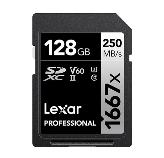 Lexar Professional 1667x 128GB SDXCâ„¢ UHS-II Card SILVER Series including 1080p Full-HD, 3D, and 4K video, with a read transfer speed up to 250MB/s 1