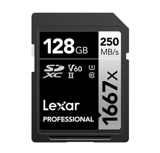 Lexar Professional 1667x 128GB SDXCâ„¢ UHS-II Card SILVER Series including 1080p Full-HD, 3D, and 4K video, with a read transfer speed up to 250MB/s 1