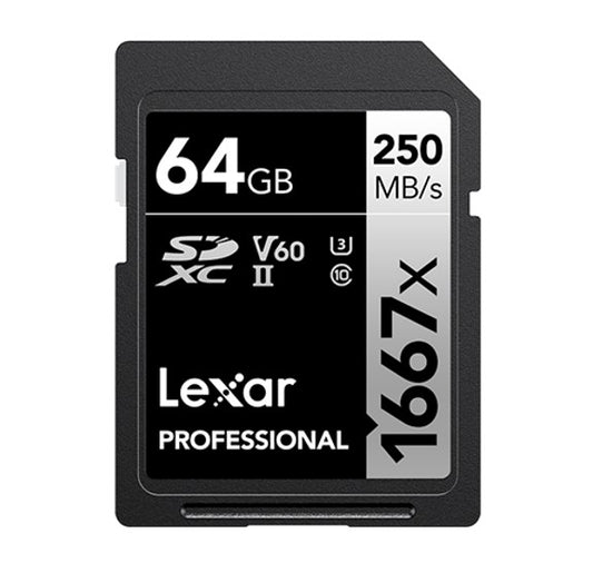 Lexar Professional 1667x 64GB SDXCâ„¢ UHS-II Card SILVER Series  speed up to 250MB/s 1 including 1080p Full-HD, 3D, and 4K video