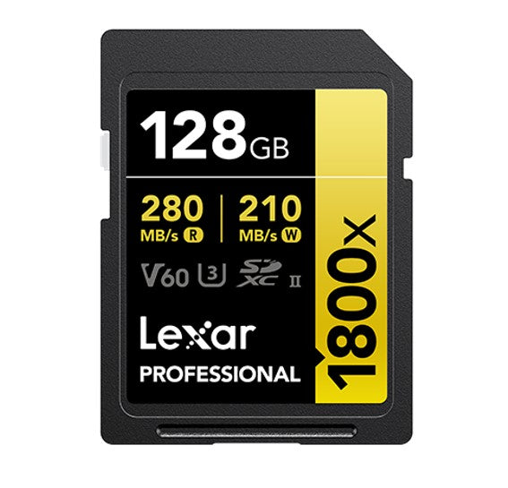 Lexar Professional 1800x 128G SDXCâ„¢ UHS-II Card GOLD Series 128GBâ€”C10,  UHS-II(U3), V60, 1800x, up to 280MB/s read, 210MB/s write