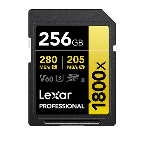 Lexar Professional 1800x 256G SDXCâ„¢ UHS-II Card GOLD Series 256GBâ€”C10, UHS-II(U3), V60, 1800x, up to 280MB/s read, 205MB/s write