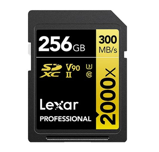 Lexar Professional 2000x 256GB SDHCâ„¢/SDXCâ„¢ UHS-II Card GOLD Series 256GB â€“ C10, UHS-II (U3), V90, up to 300MB/s read, 260MB/s write