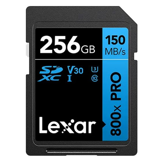 Lexar High-Performance 800x PRO 256GB SDHCâ„¢/SDXCâ„¢ UHS-I Card BLUE Series speeds of up to 150MB/s1 shoot high-quality images and stunning 1080p Full-HD