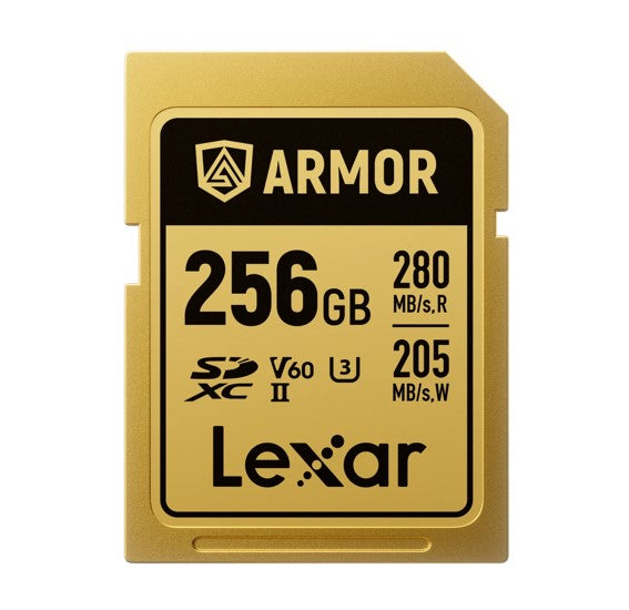 Lexar Professional ARMOR GOLD 256GB SDXCâ„¢ UHS-II Card  up to 280MB/s read, up to 205MB/s write, Stainless steel, Rated IP68, 5-meter drop proof