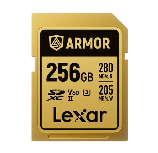 Lexar Professional ARMOR GOLD 256GB SDXCâ„¢ UHS-II Card  up to 280MB/s read, up to 205MB/s write, Stainless steel, Rated IP68, 5-meter drop proof