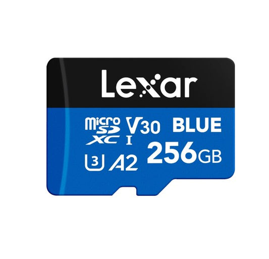 Lexar BLUE microSDXCâ„¢ UHS-I Card  256GB - C10,  A2, UHS-I(U3), V30, up to 160MB/s read Vibration-proof: 10-2000Hz. Magnetic-proof: 15000 Gauss