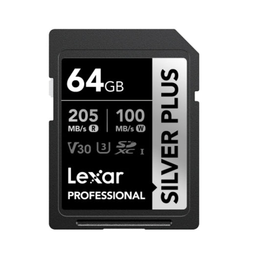 Lexar Professional SILVER PLUS 64GB SDXCâ„¢ UHS-I Card 64GB- C10, UHS-I (V30), U3, up to 205MB/s read, 100MB/s write shot and smoothly shoots up to 4K