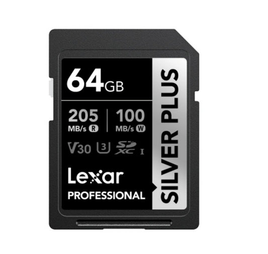 Lexar Professional SILVER PLUS 64GB SDXCâ„¢ UHS-I Card 64GB- C10, UHS-I (V30), U3, up to 205MB/s read, 100MB/s write shot and smoothly shoots up to 4K