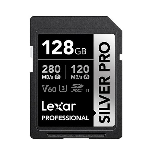 Lexar Professional SILVER PRO 128GB SDXCâ„¢ UHS-II Card 128GBâ€”C10,  UHS-II(U3), V60,  Silver Pro, up to 280MB/s read, 120MB/s write