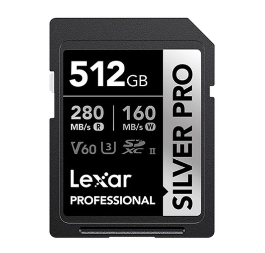 Lexar Professional SILVER PRO 512GB SDXCâ„¢ UHS-II Card 512GBâ€”C10,  UHS-II(U3), V60,  Silver Pro, up to 280MB/s read, 160MB/s write