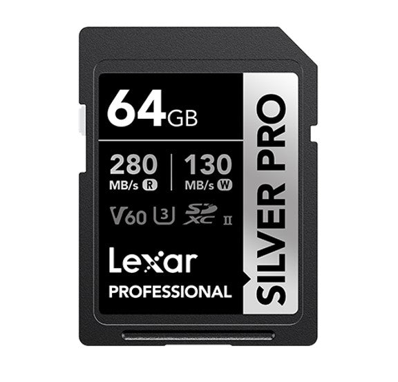 Lexar Professional SILVER PRO 64GB SDXCâ„¢ UHS-II Card 64GBâ€”C10, UHS-II(U3), V60, Silver Pro, up to 280MB/s read, 130MB/s write