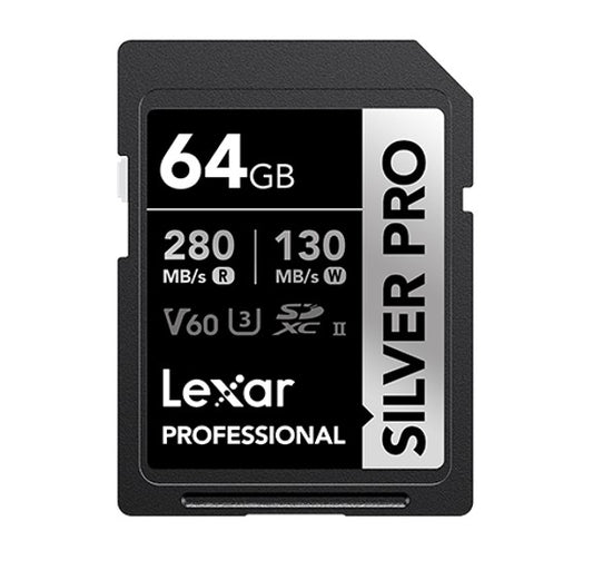 Lexar Professional SILVER PRO 64GB SDXCâ„¢ UHS-II Card 64GBâ€”C10, UHS-II(U3), V60, Silver Pro, up to 280MB/s read, 130MB/s write