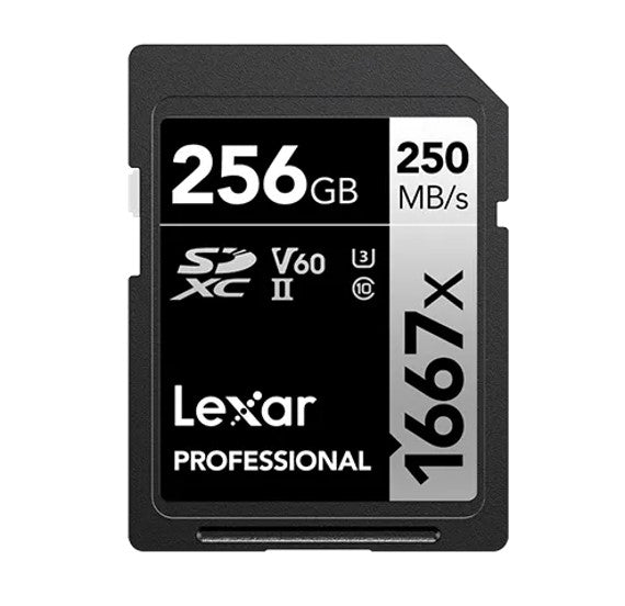 Lexar Professional 1667x 256GB SDXCâ„¢ UHS-II Card SILVER Series 256GB â€“ C10, UHS-II(U3), V60, up to 250MB/s read, 120MB/s write