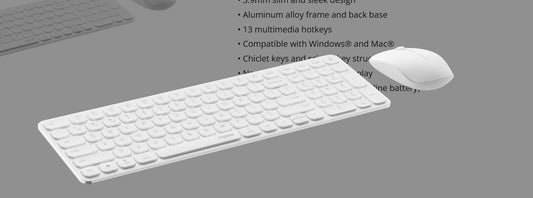 RAPOO 9320M Bluetooth 4.0, 5.0 + 2.4G  Wireless Multi-mode Keyboard Mouse Combo, Aluminum Base, 2400 DPI, 10M Range, Compact White Retail Pack