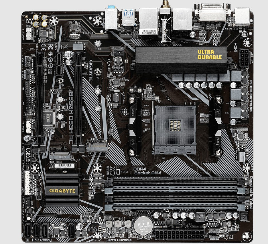 Gigabyte B550M DS3H AC AM4 Ryzen mATX Motherboard, 4x DDR4, 3x PCI-e, 2x M.2, 4x SATA III, RAID 0/1/10, 4x USB 3.2, 4x USB 2.0