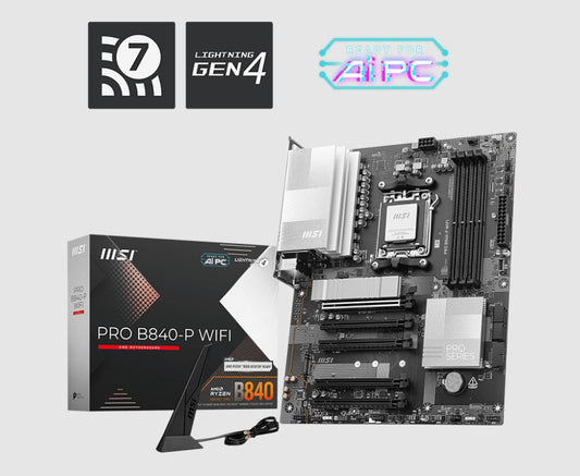 MSI PRO B840-P WIFI, AMD B840, 4x DDR5 256GB, 1x HDMI, 5x PCI-E x16 slot, 2x M.2, Wi-Fi 7