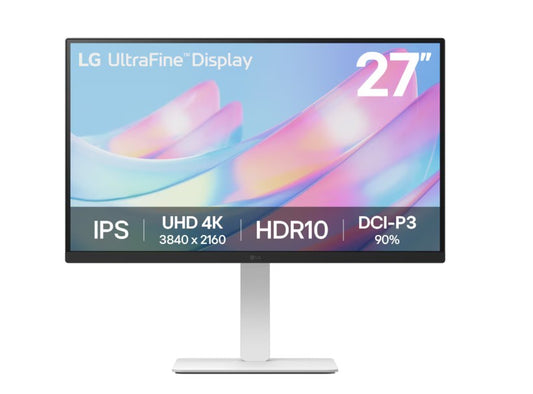 LG 27' UHD 4k 3840Ã—2160 (16:9) IPS display HDR10 Height Adjustable, 3 side Borderless, LG Switch, Office and Professional White Monitor