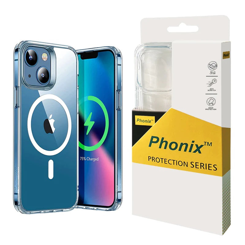 Phonix Apple iPhone 13 Clear Rock Shockproof Hard Case with MagSafe - Ultra-thin, Lightweight, Non-slip, Crystal Clear, 10 Years Warranty