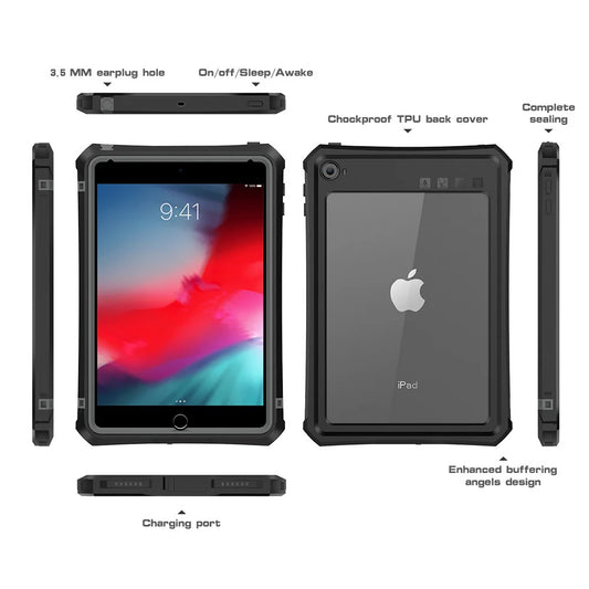 Generic Apple iPad Mini (7.9') (5th/4th Gen) WaterProof Case Black - Support Smart Control Keyboard, 360Â° Rotation, DustProof, SnowProof, IP68