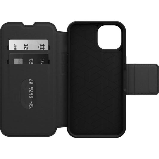 OtterBox Strada Apple iPhone 16e / iPhone 14 Case Black - (77-8966), DROP+ 3X Military Standard, Leather Folio Cover, Card Holder, 7 Years Warranty
