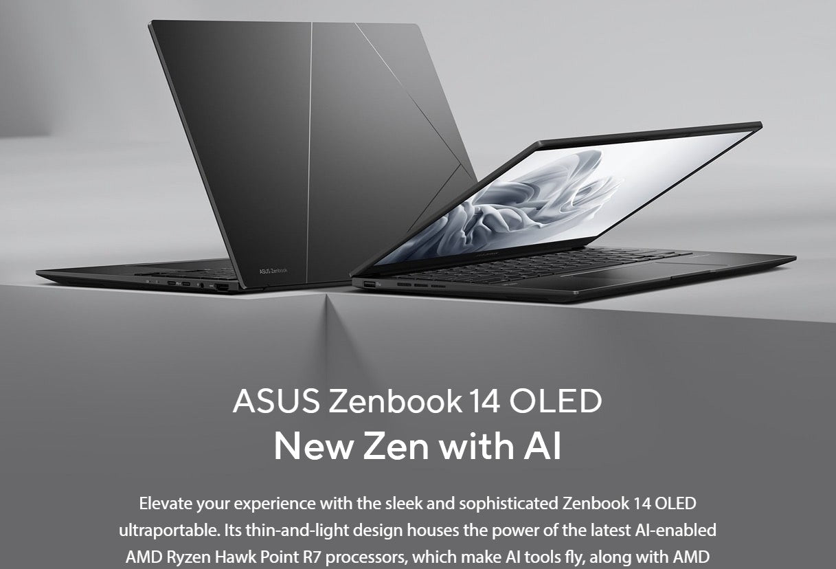 ASUS ZenBook 14'AMD AI R7 3K (2880 x 1800) OLED 16:10,  LPDDR5X 32G, USB-C Display / PD, 1TB PCIE G4 Jade Black Win11 Home, 1.2kg Notebook