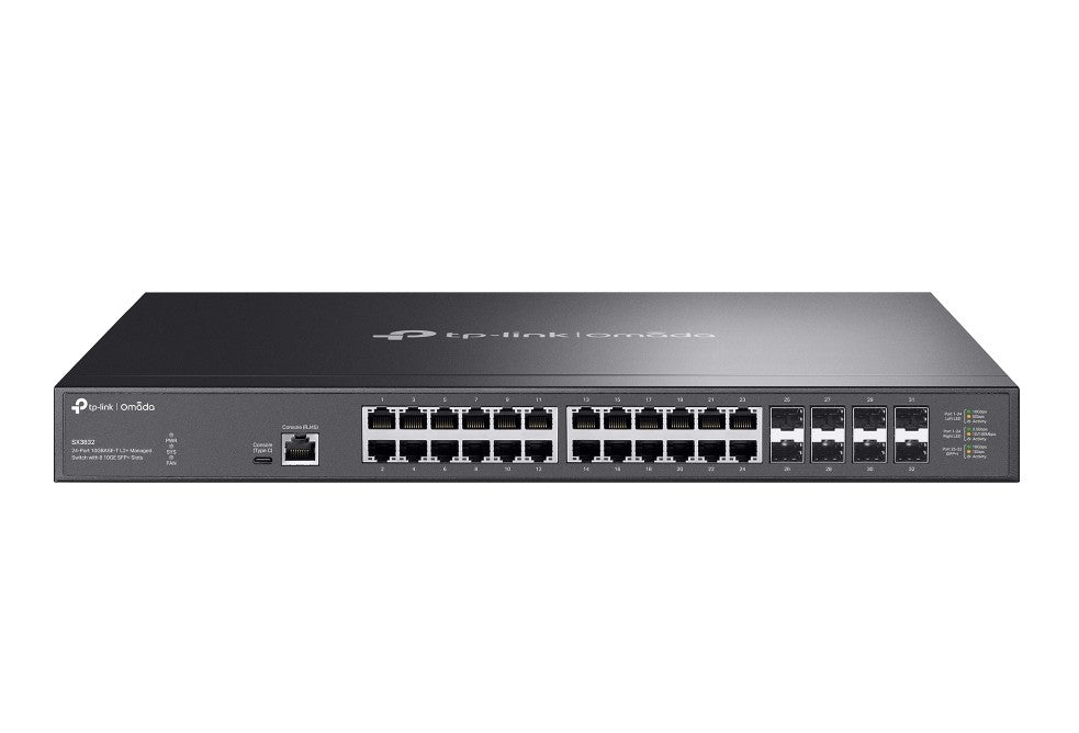 TP-Link SX3832 Omada 24-Port 10GBASE-T L2+ Managed Switch with 8 10GE SFP+ Slots (SX3832)ï¼›24Ã— 1/2.5/5/10 Gbps RJ45 portsï¼›8Ã— 1/10 Gbps SFP+ slots; 640