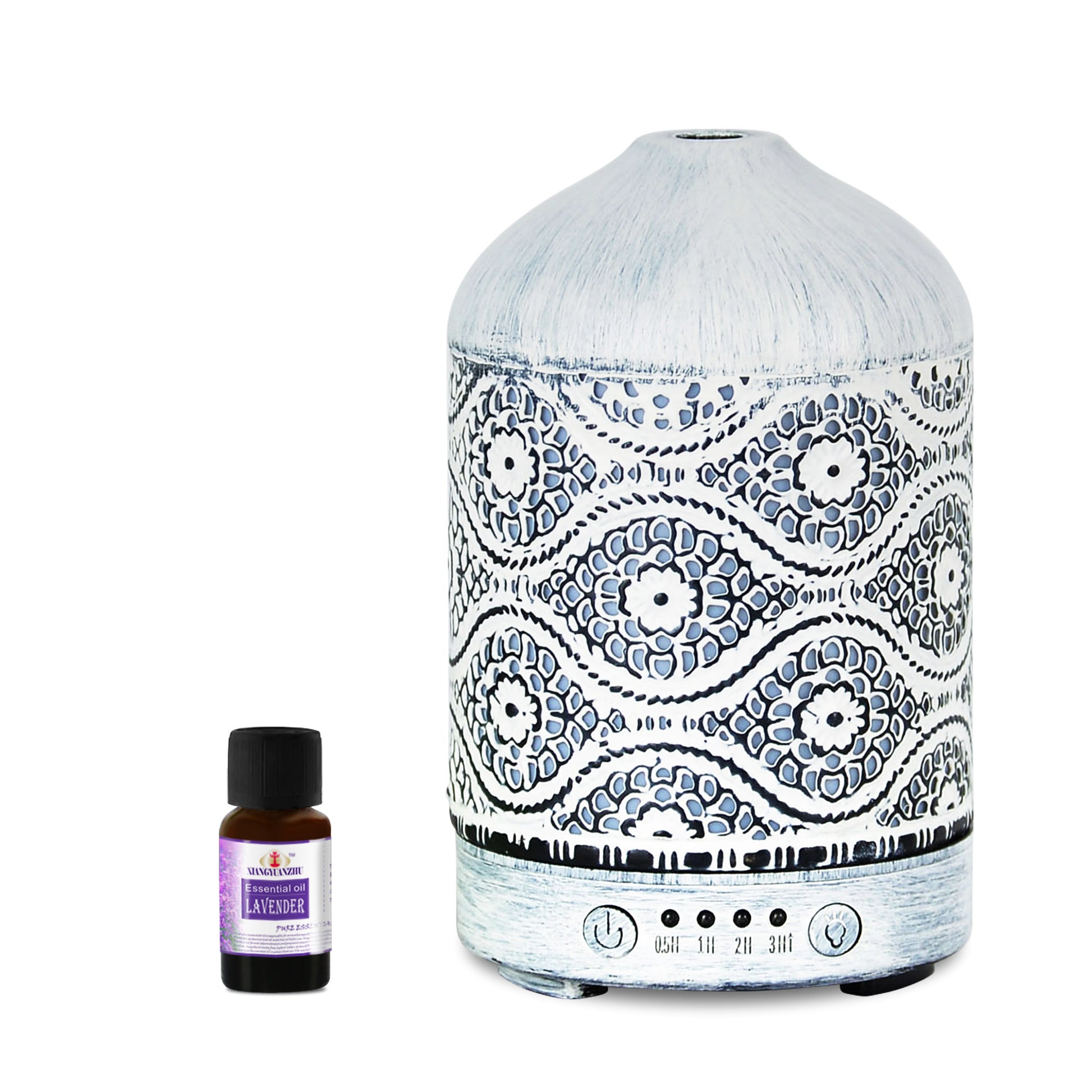mbeatÂ® activiva Metal Essential Oil and Aroma Diffuser-Vintage White -100ml Built-in 7 LED colour changing Auto stop misting Product weight: 0.26 kg