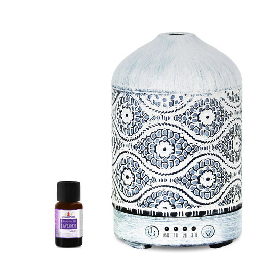 mbeatÂ® activiva Metal Essential Oil and Aroma Diffuser-Vintage White -100ml Built-in 7 LED colour changing Auto stop misting Product weight: 0.26 kg