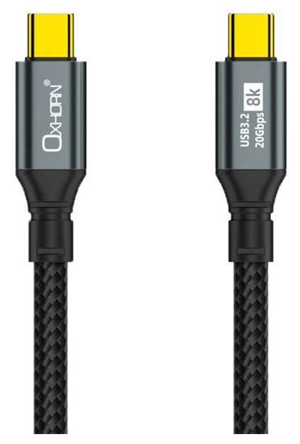 Oxhorn USB 3.2 Gen 2Ã—2 2m USB-C to USB-C 20Gbps 8K@60Hz 20V 100W E-Marker Chip Black fast charging & Video cable Laptop Phones Tablet USB-C Device