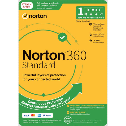 Norton 360 Standard 10GB AU 1 User 1 Device, 12 Months, Digital Key  via Email (Available on Leader Cloud)