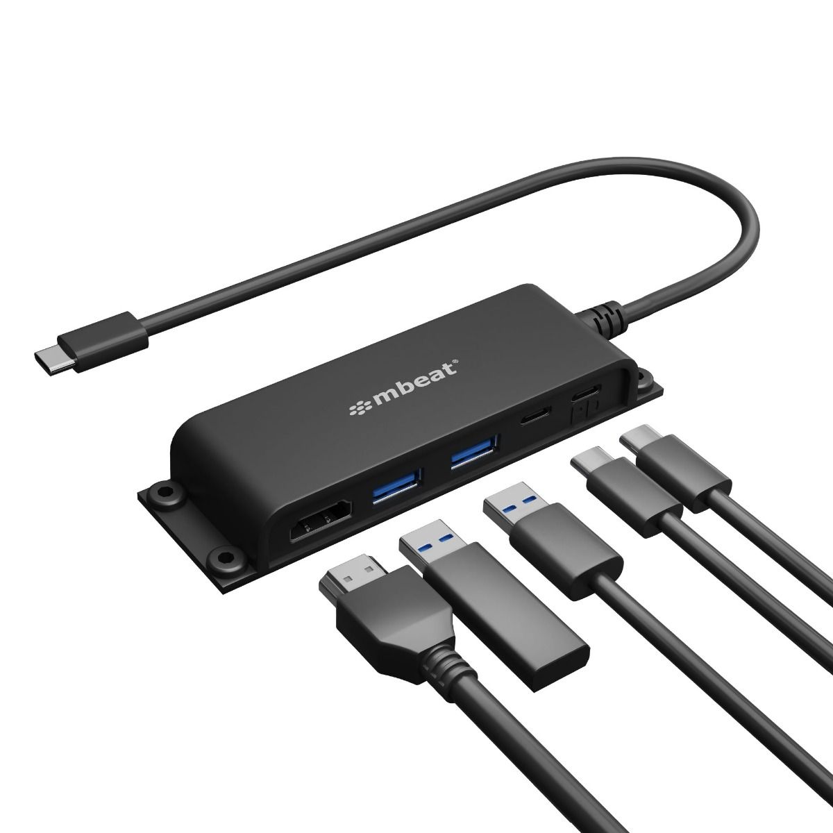 mbeatÂ® Mountable 5-Port USB-C Hub - Supports 4K HDMI video out and 60W Power Delivery Charging with 2 Ã— USB3.0 and 1 Ã— USB-C Weight: 51g