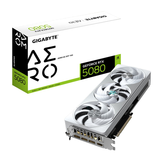 Gigabyte GV-N5080AERO OC-16GD. GeForce RTXâ„¢ 5080, CUDA 10752, 16 GB. GDDR7,  PCI-E 5.0, 850W, HDMI 2.1b x1